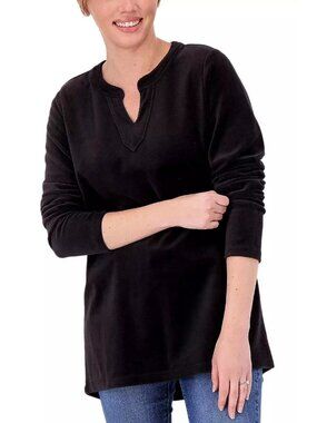 Denim and Company Regular Velour Split Banded V Neck Hi-Low Tunic Womens XS NEW